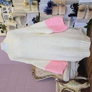 Chunky Knit Drop Shoulder Midi Dress from Modakawa OS White&Pink